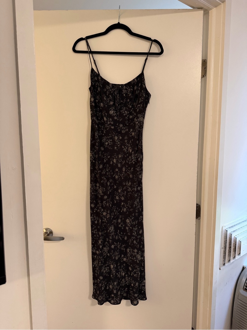 Aritzia Black Floral Slip Dress with Spaghetti Straps